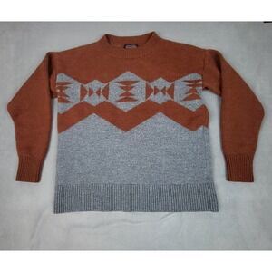 Vintage Pendleton Merino Wool Sweater Mens XS Gray Orange Geometric Aztec Print